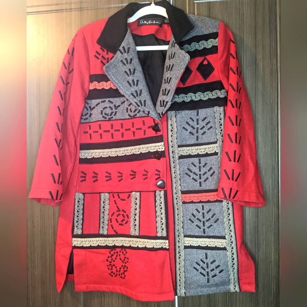 Antthony Mark Hankins Embroidered Wool Blend Pea Coat, 8